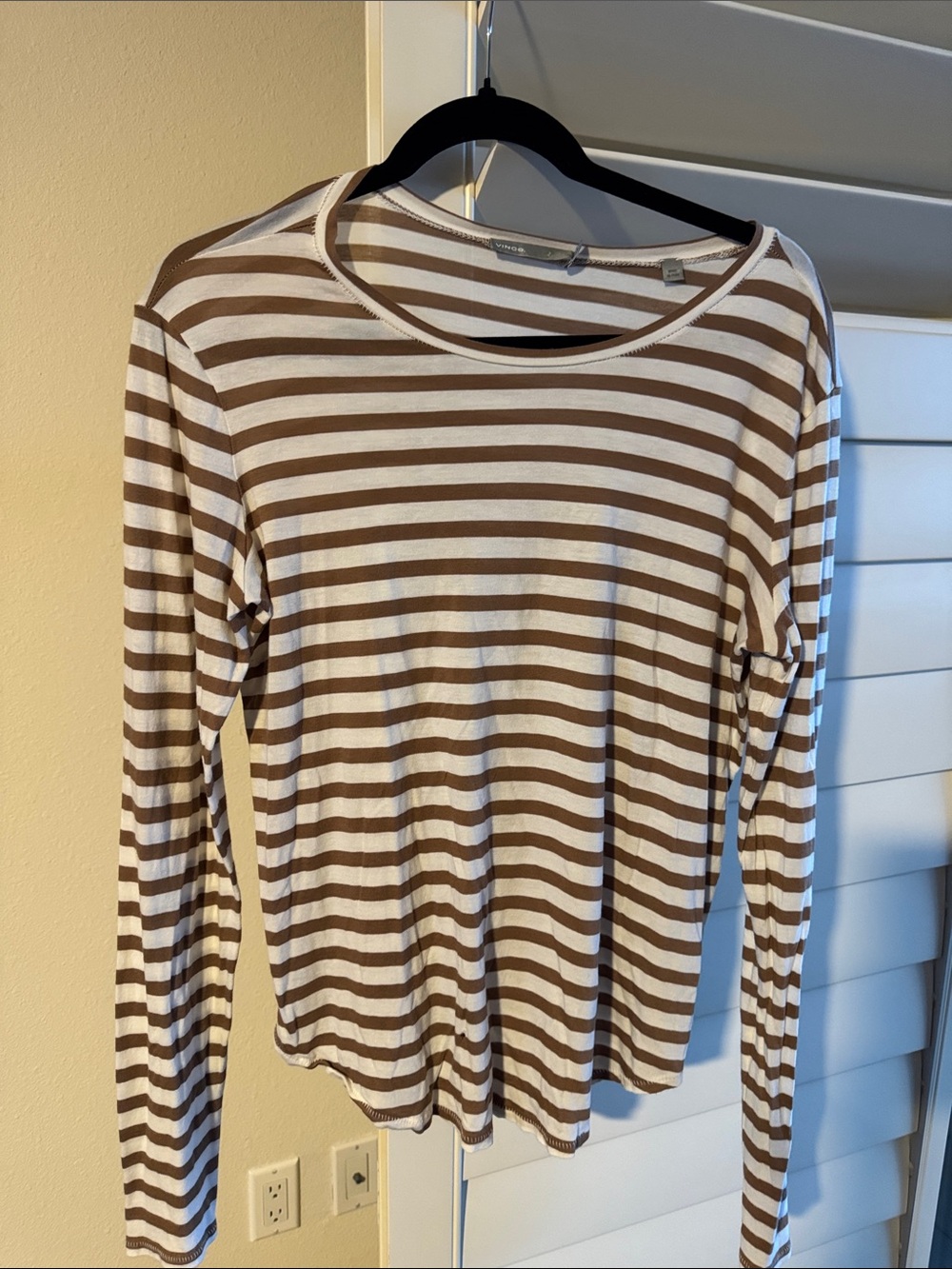 Vince Cotton Striped Long-Sleeve Tee - Brown/White! 🤎🤍🤎🤍
